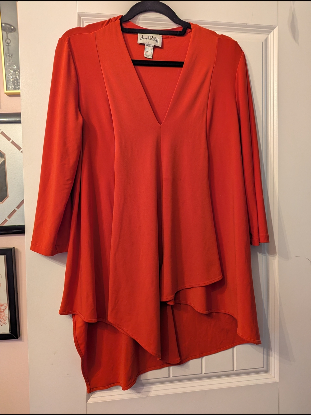 Joseph Ribkoff Vibrant Red-Orange Asymmetrical V-Neck Tunic 12